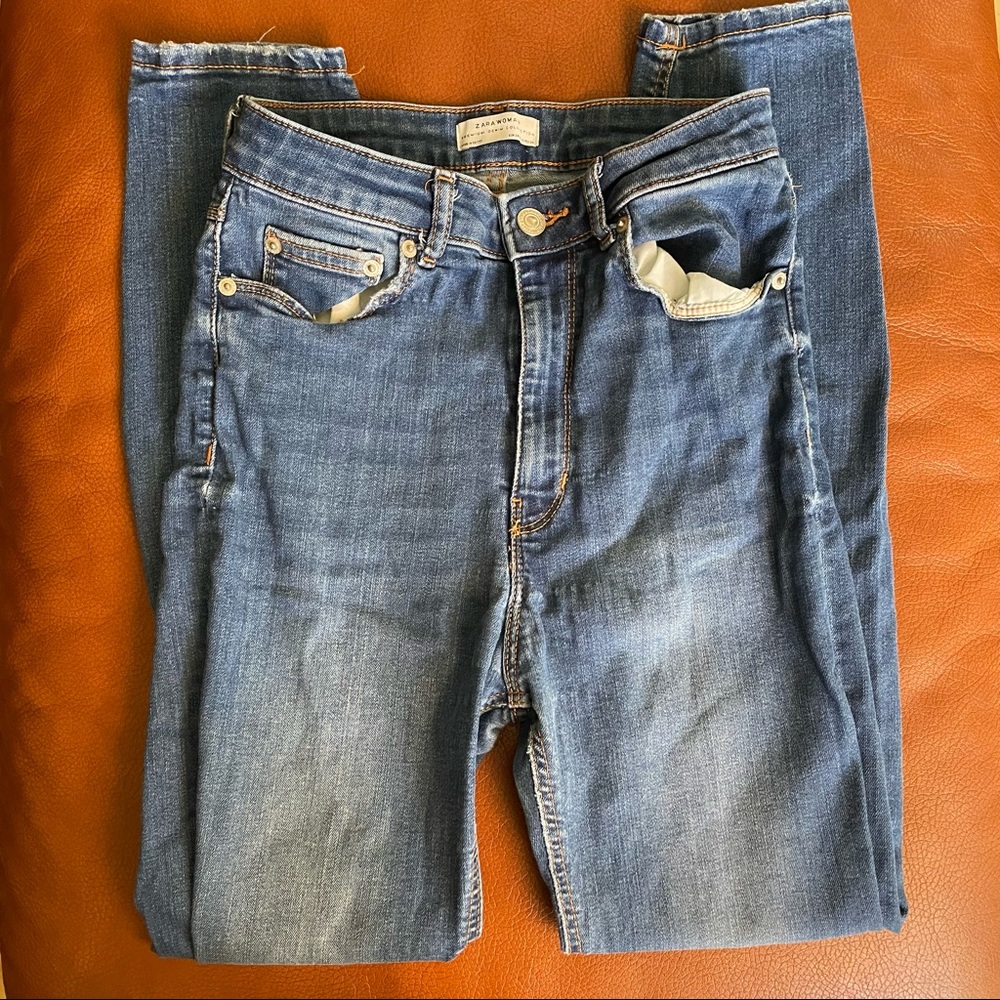 Zara high waisted skinny jeans in mid blue wash